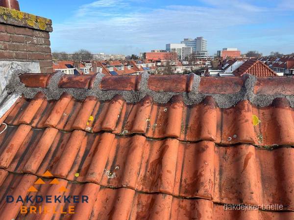 Pannendak met nokvorst en schoorsteen, dakrenovatie in Brielle Pannendak met nokvorst en schoorsteen, dakrenovatie in Brielle